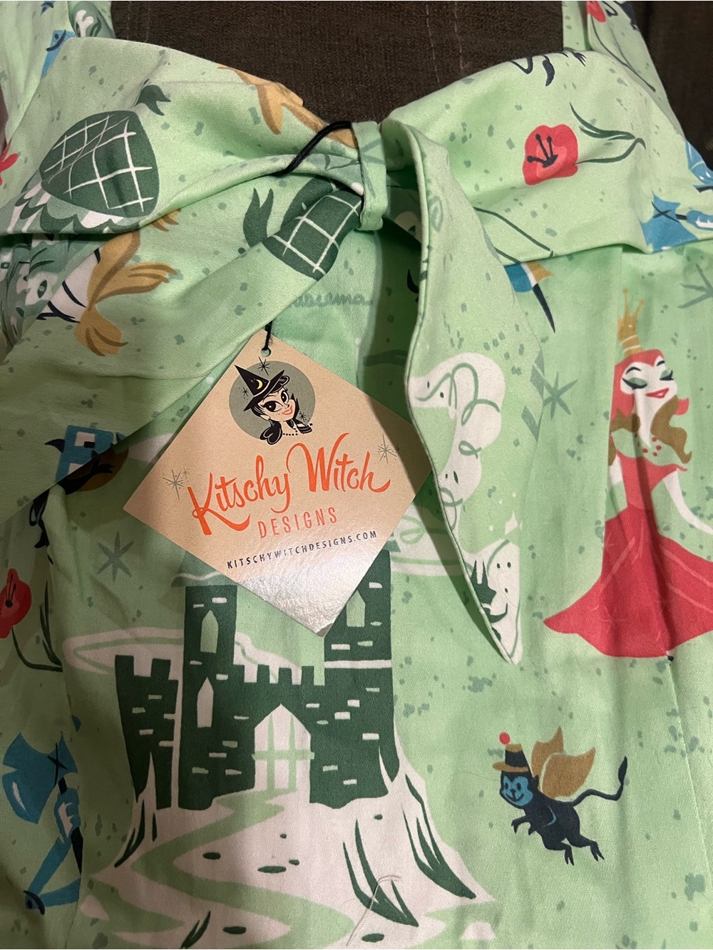 Kitschy Witch Designs Mint Green Fairy Tale Print Dress
